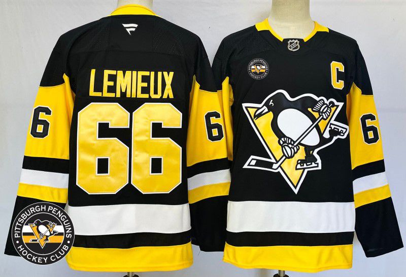 Men Pittsburgh Penguins #66 Lemieux Black Fanatics 2025 NHL Jersey style 2